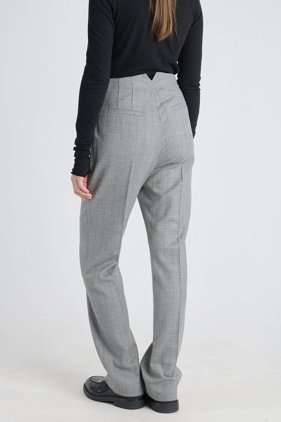 Grey stripe wool&cashmere straight pants