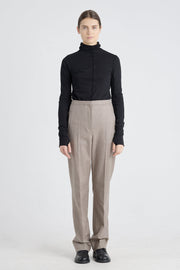 Taupe lurex wool straight pants
