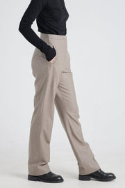 Taupe lurex wool straight pants
