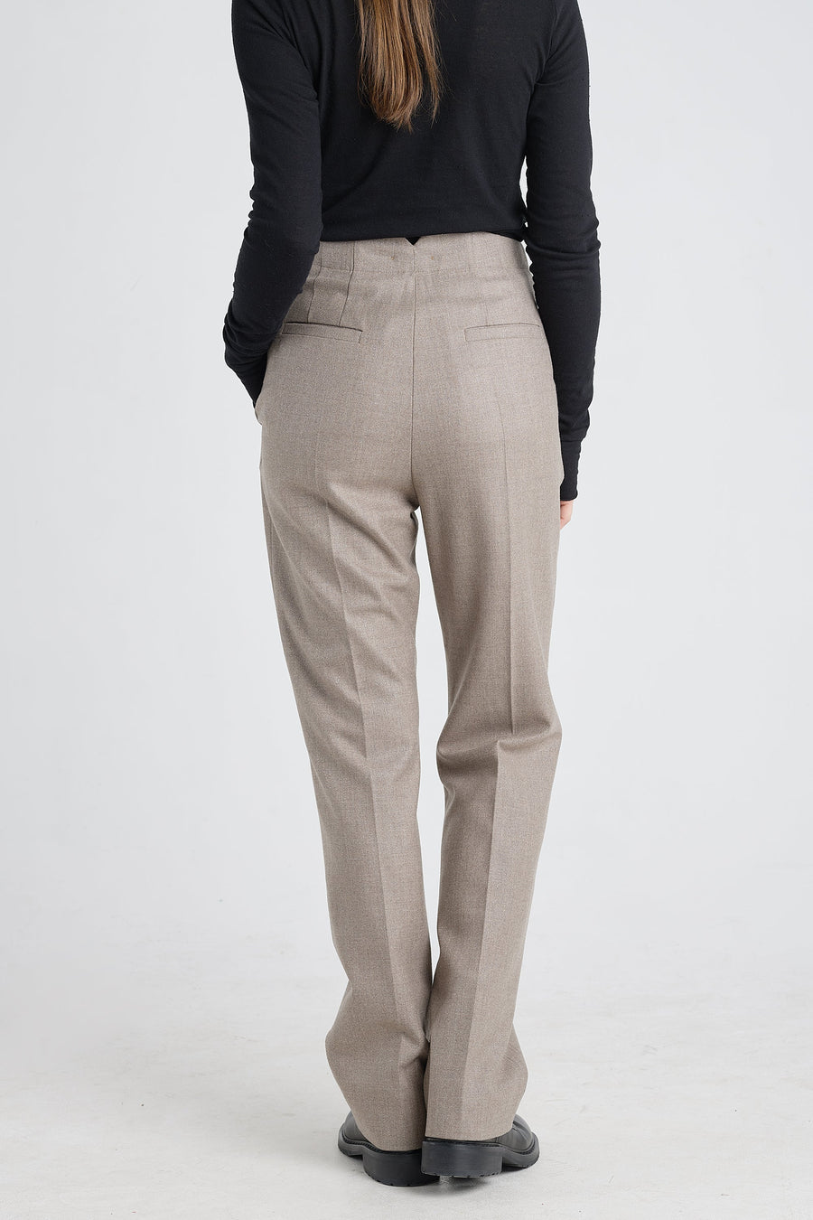 Taupe lurex wool straight pants