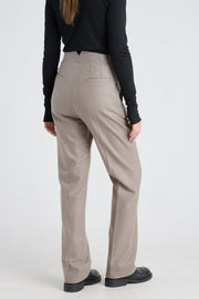 Taupe lurex wool straight pants