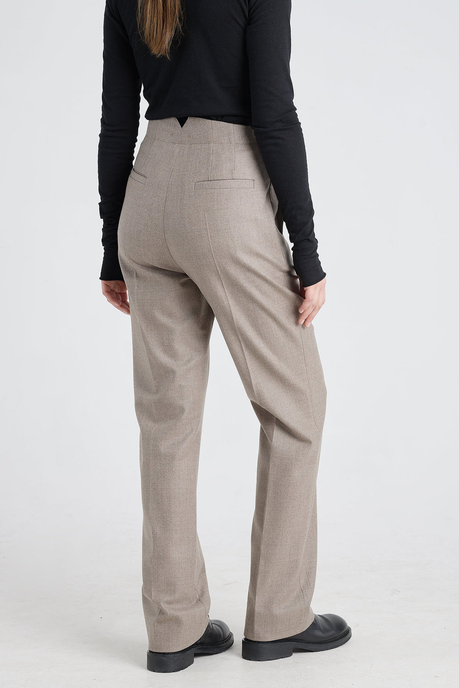 Taupe lurex wool straight pants