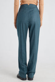 Teal green stripe wool&cashmere straight pants