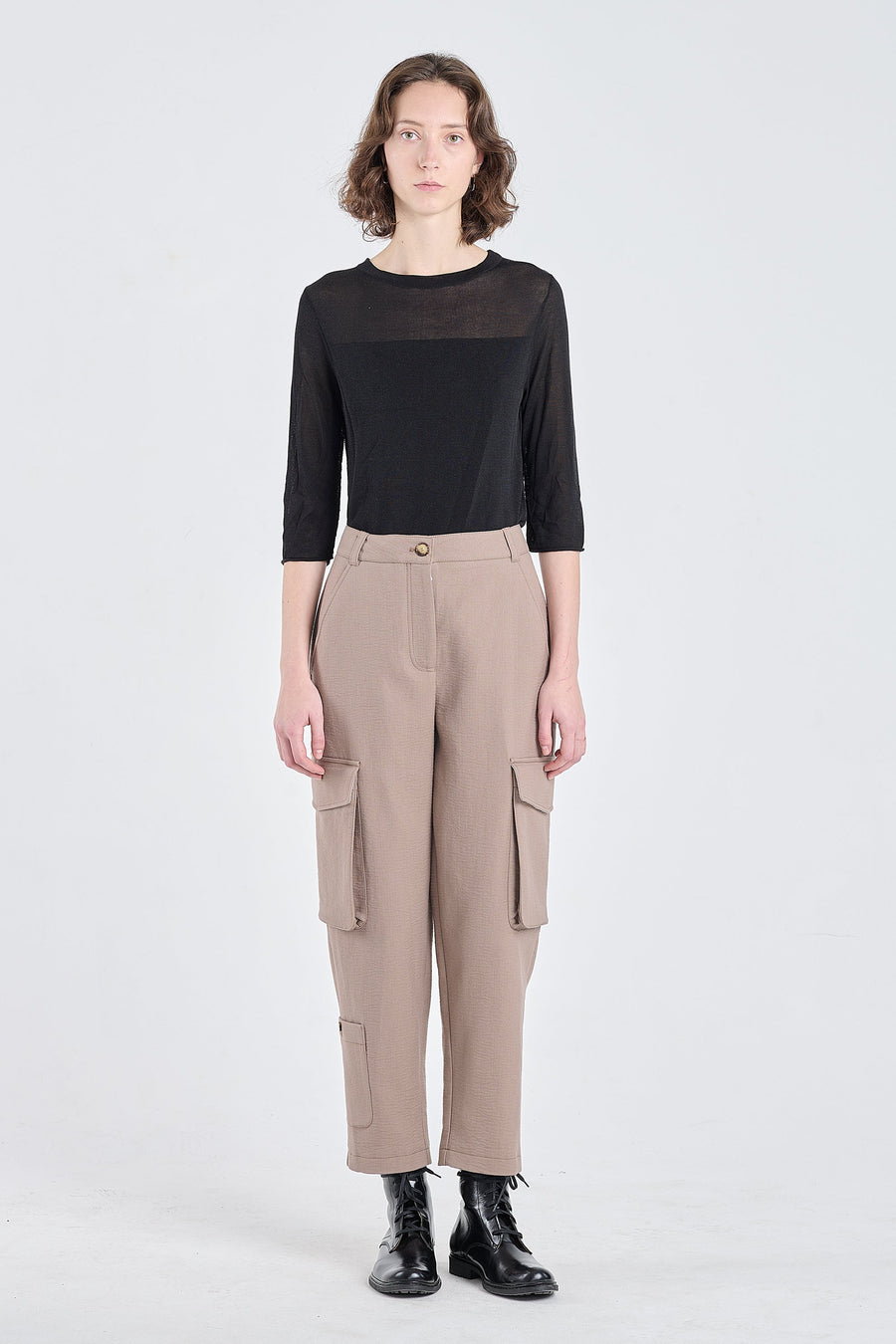 Taupe cotton wool cargo pants