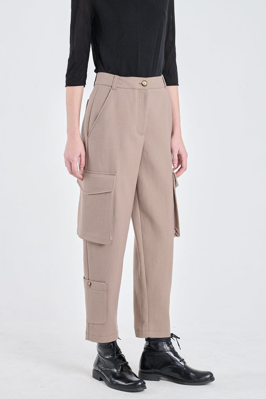 Taupe cotton wool cargo pants