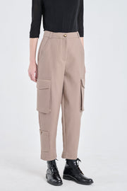 Taupe cotton wool cargo pants