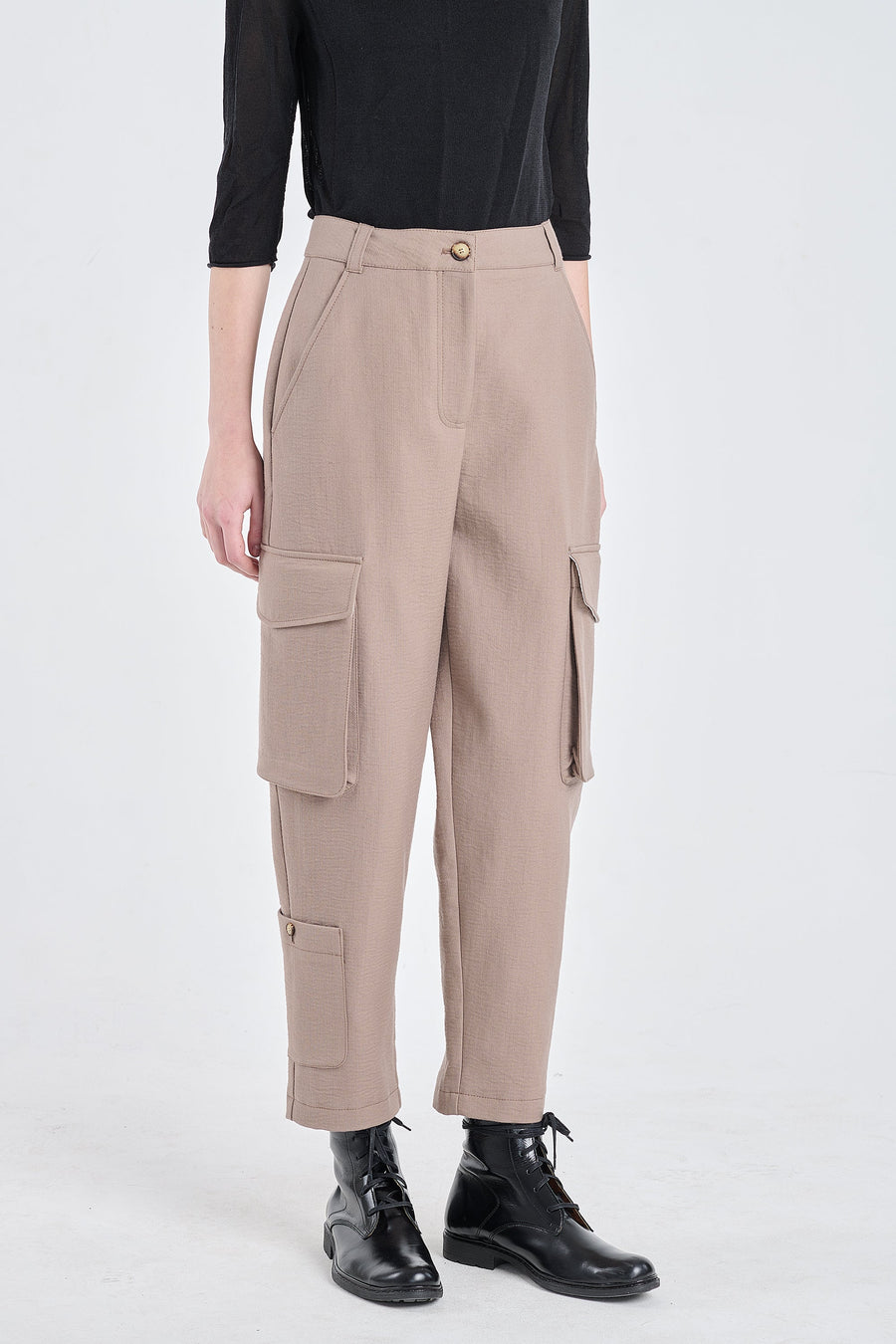 Taupe cotton wool cargo pants