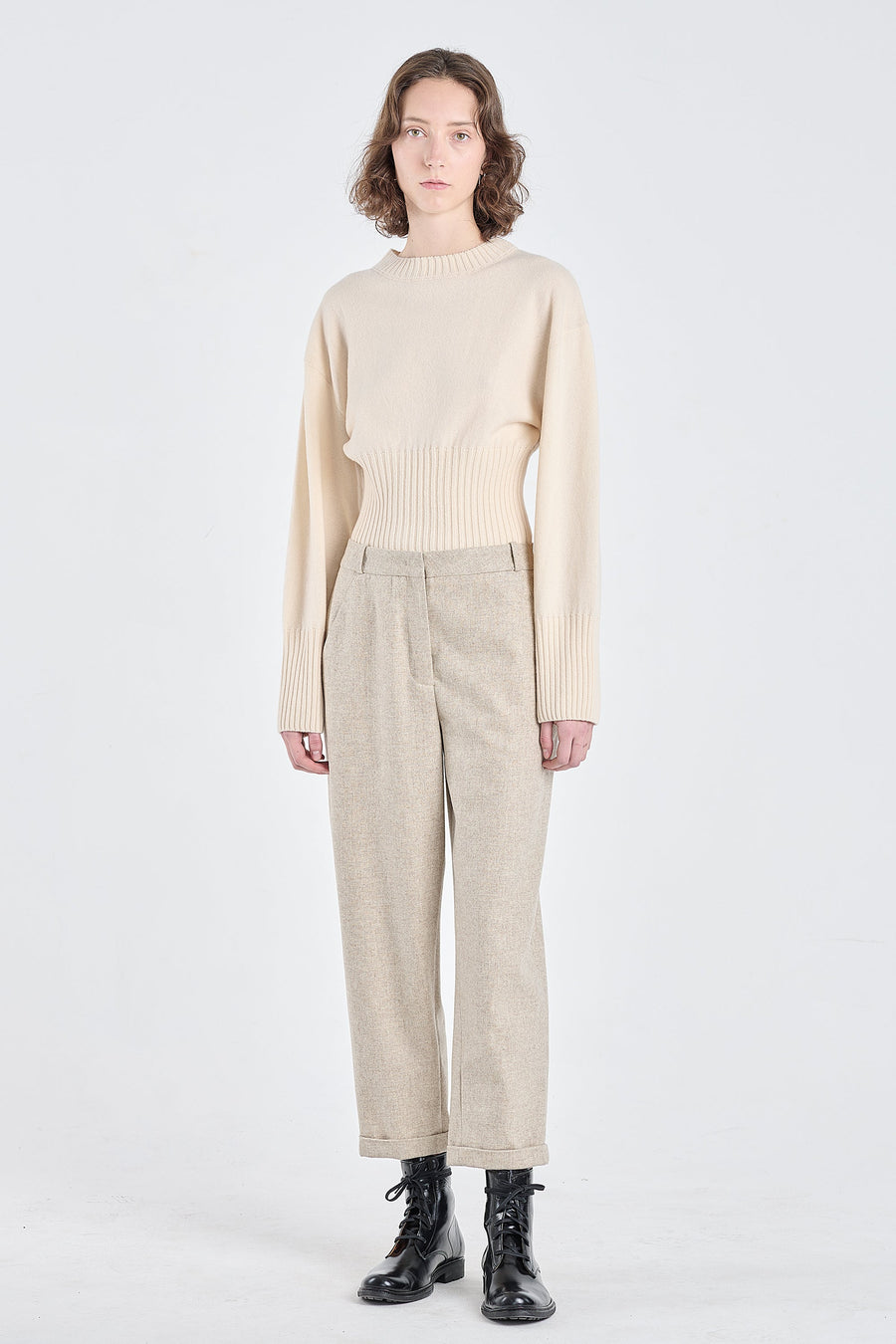 Grey beige flannel wool pants