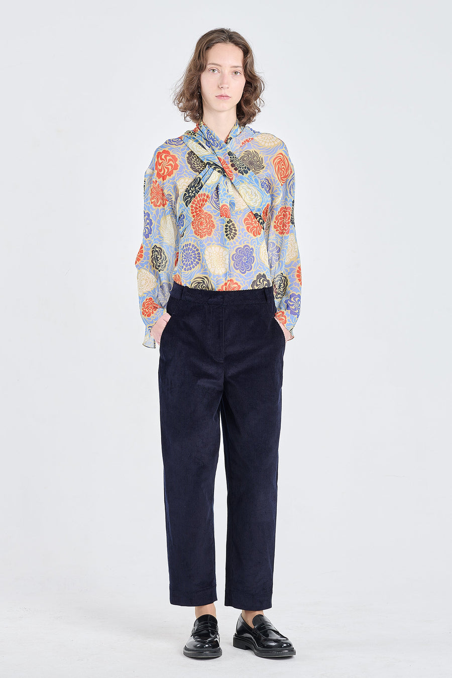 Navy blue cotton corduroy pants