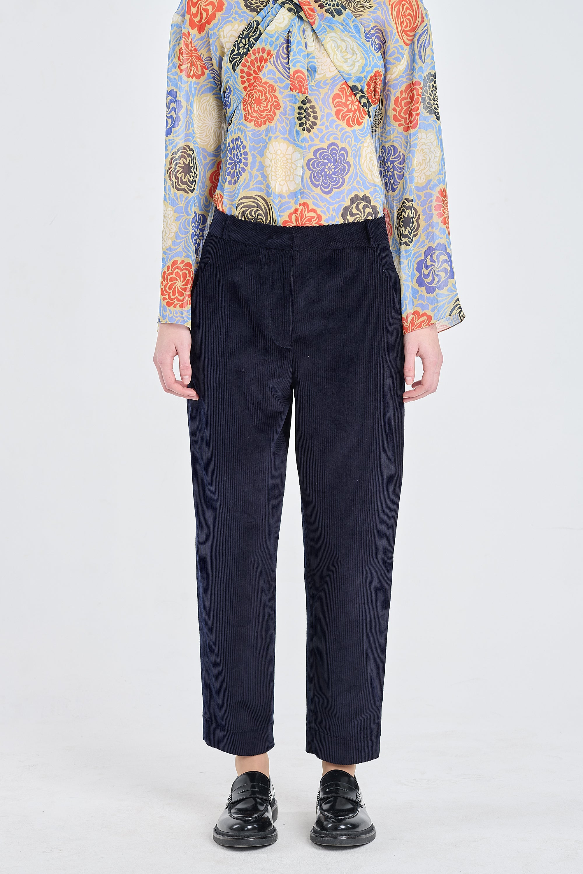 Navy blue cotton corduroy pants
