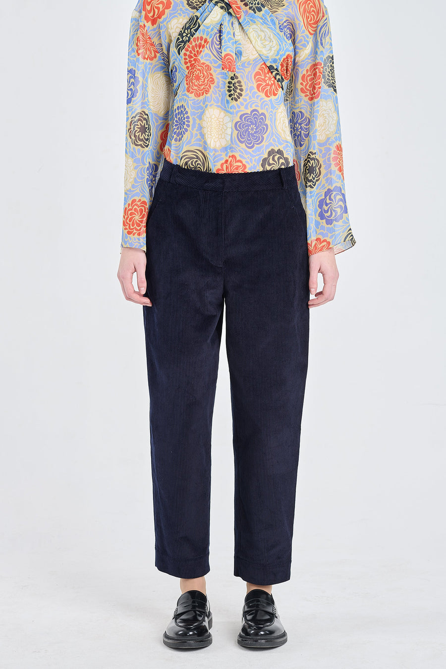 Navy blue cotton corduroy pants