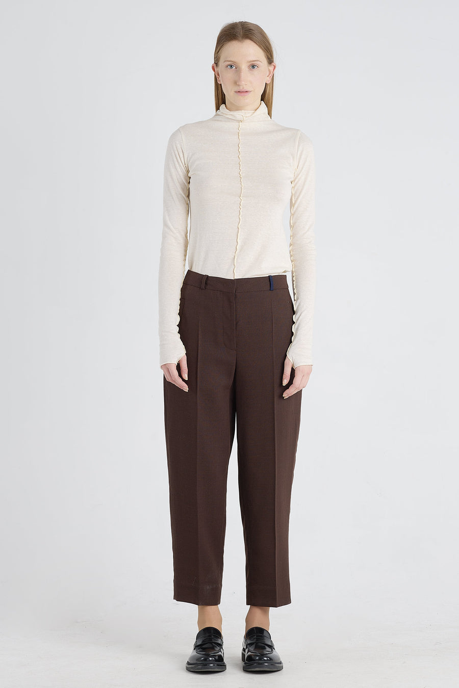Brown wool bow leg pants