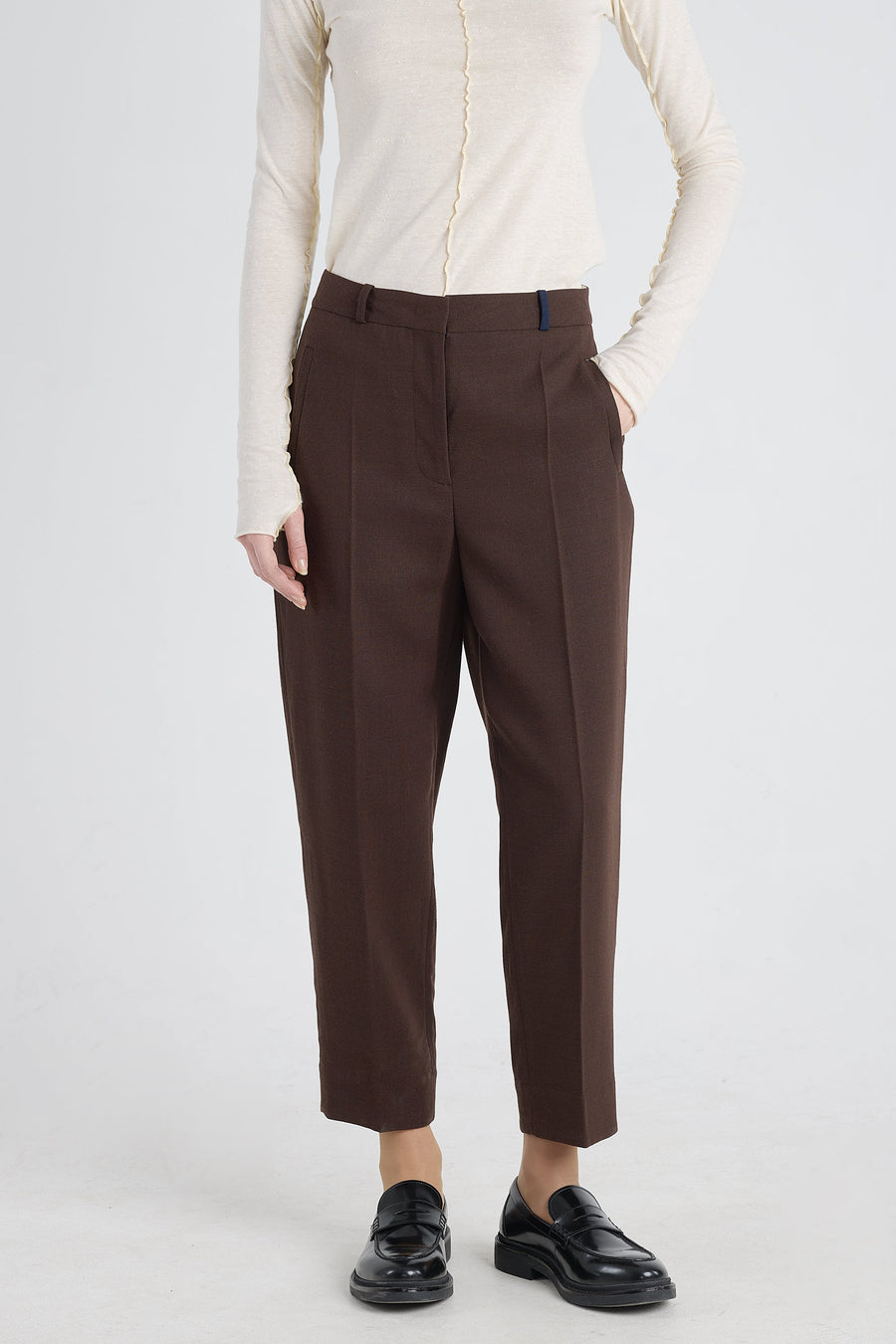 Brown wool bow leg pants