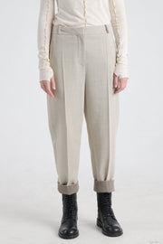 Grey beige wool bow leg pants