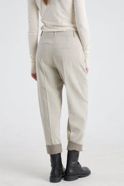 Grey beige wool bow leg pants