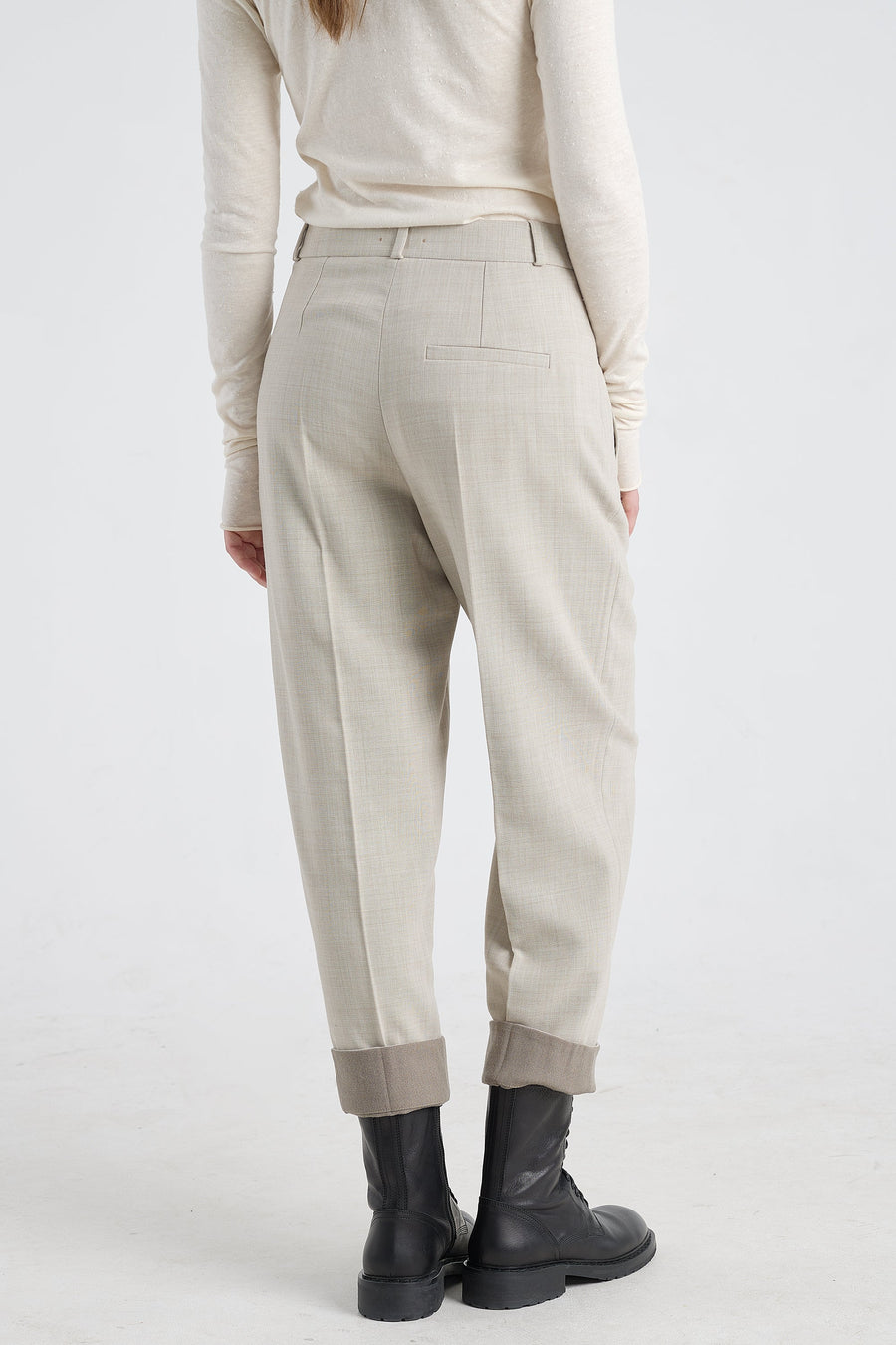 Grey beige wool bow leg pants
