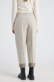 Grey beige wool bow leg pants
