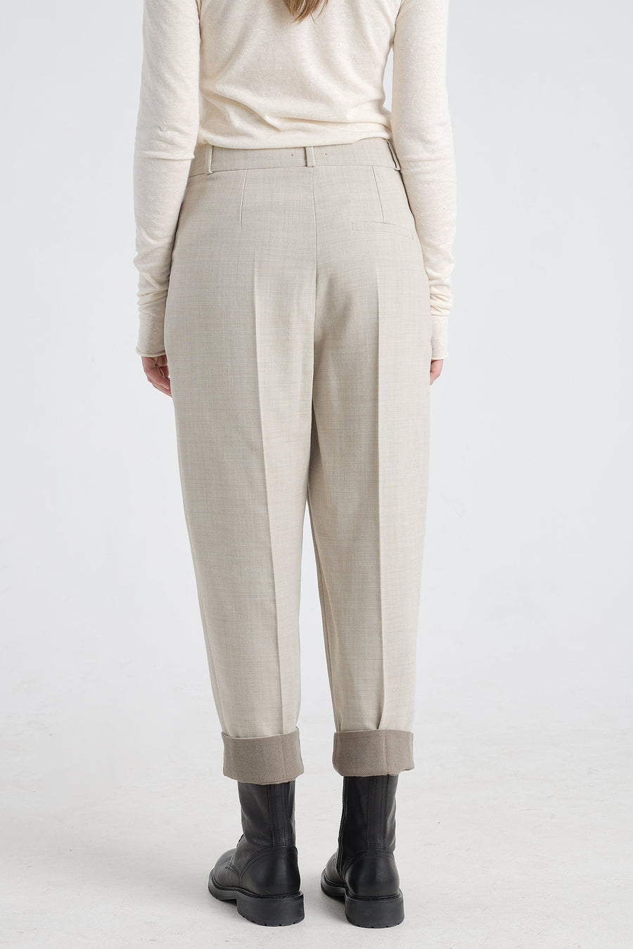 Grey beige wool bow leg pants