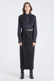 Black bistretch striped pencil skirt