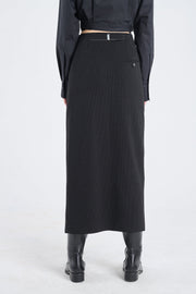 Black bistretch striped pencil skirt
