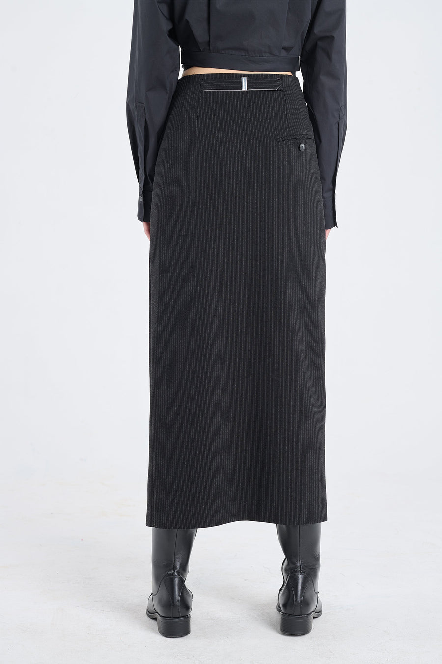 Black bistretch striped pencil skirt