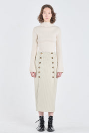 Ivory&grey bistretch striped pencil skirt