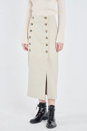 Ivory&grey bistretch striped pencil skirt
