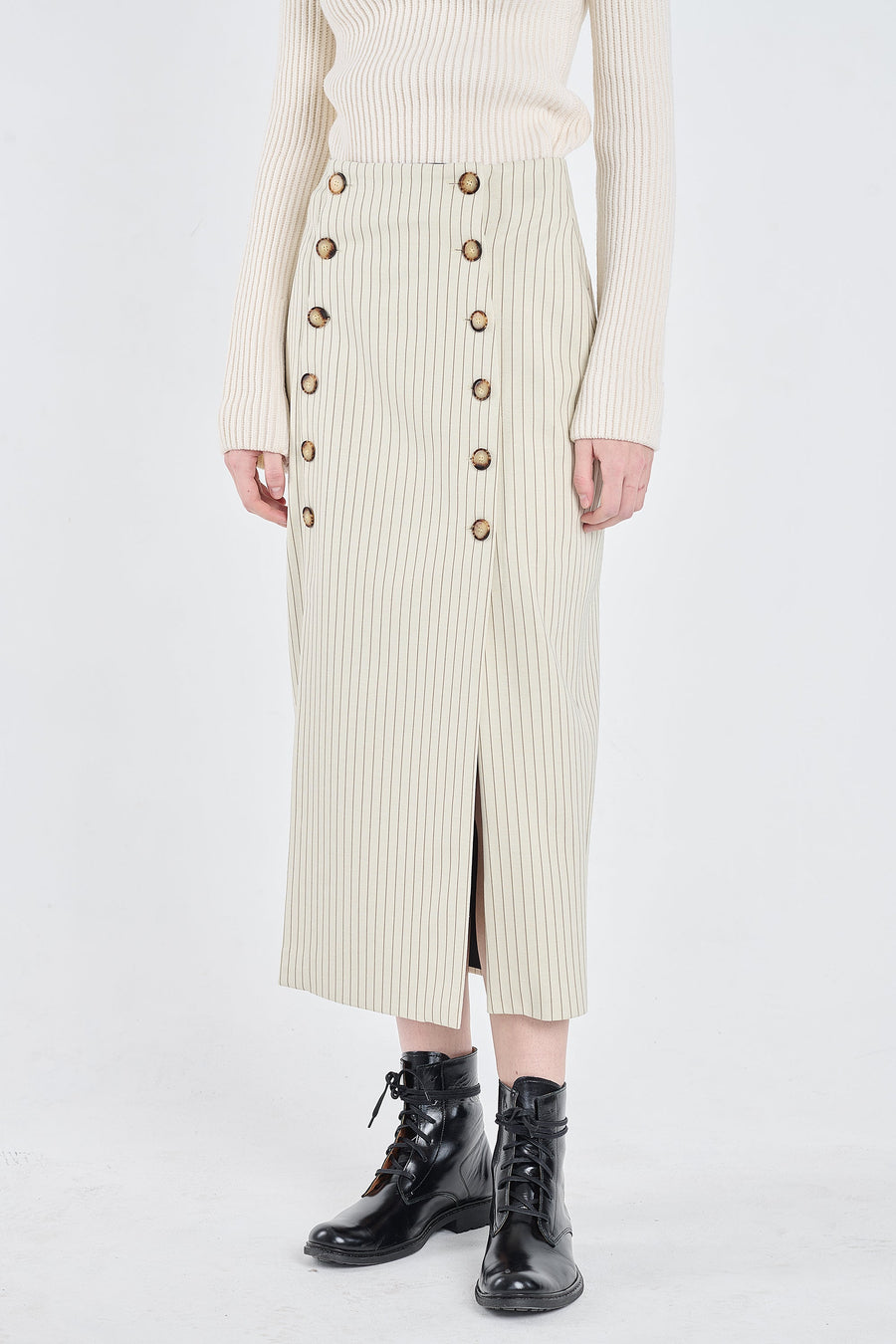 Ivory&grey bistretch striped pencil skirt