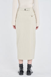 Ivory&grey bistretch striped pencil skirt