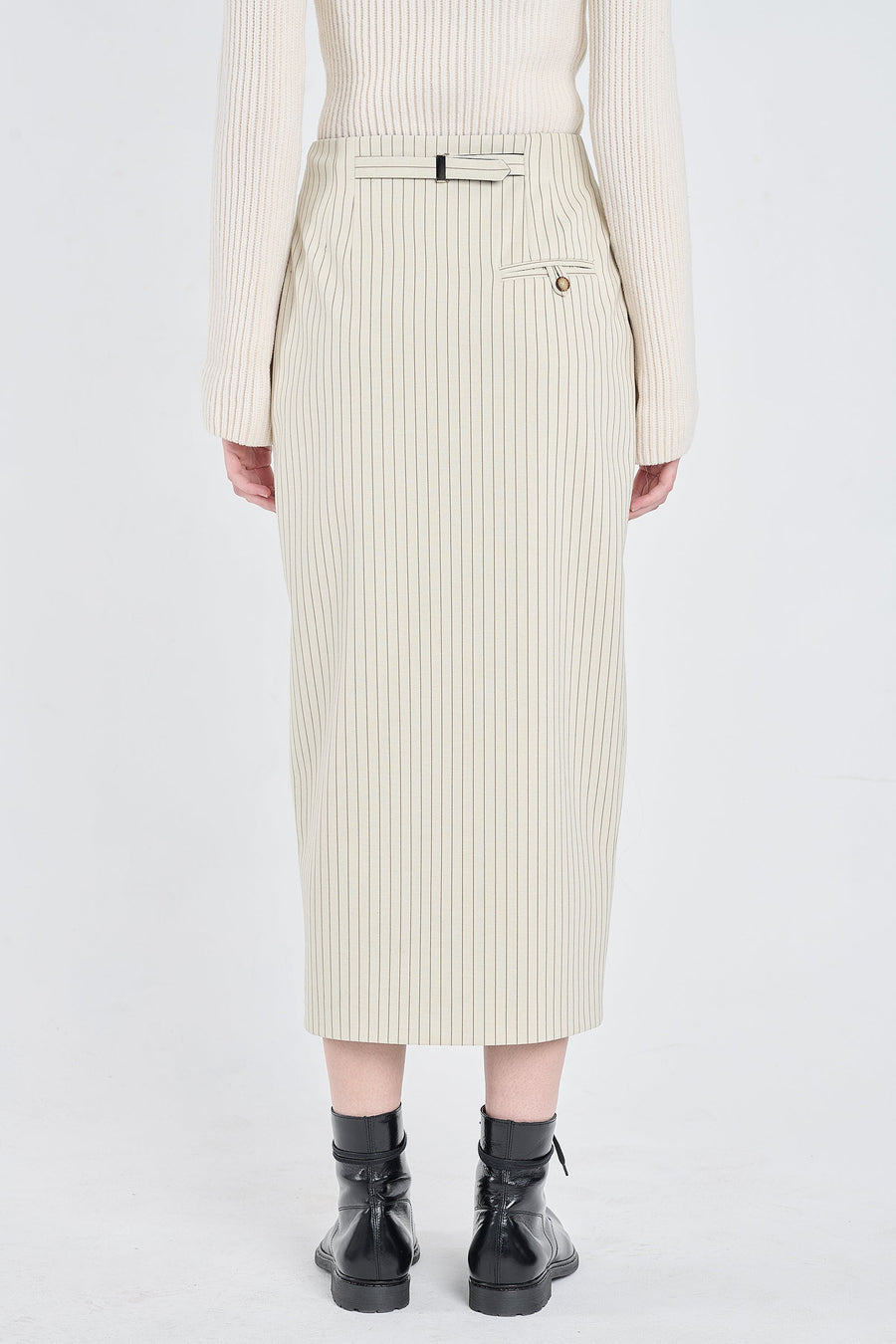 Ivory&grey bistretch striped pencil skirt