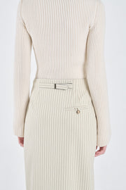 Ivory&grey bistretch striped pencil skirt