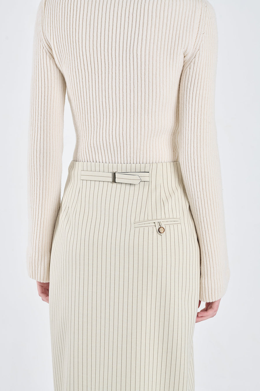 Ivory&grey bistretch striped pencil skirt