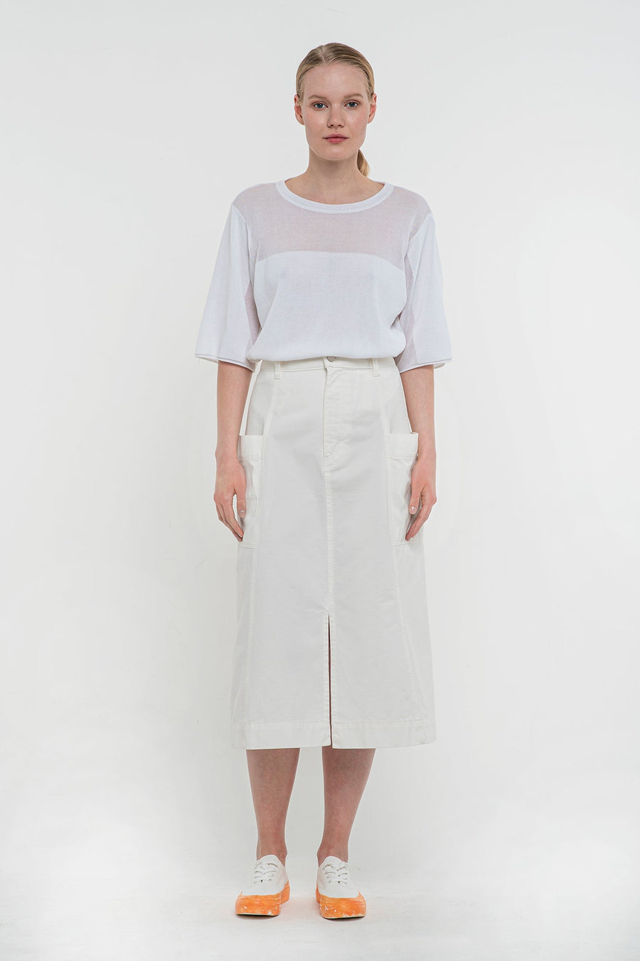 White high waisted denim skirt