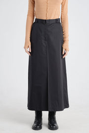 Black trench cotton a-line long skirt