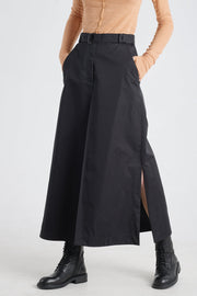 Black trench cotton a-line long skirt