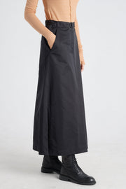 Black trench cotton a-line long skirt