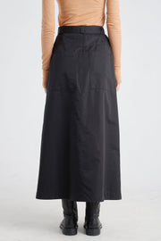 Black trench cotton a-line long skirt