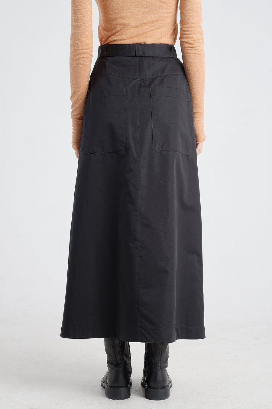 Black trench cotton a-line long skirt