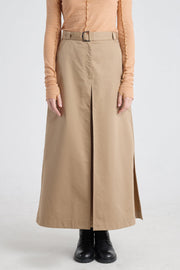 Camel trench cotton a-line long skirt