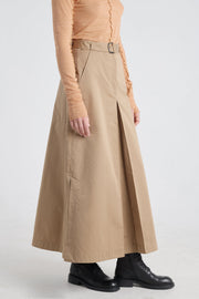 Camel trench cotton a-line long skirt