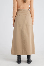 Camel trench cotton a-line long skirt