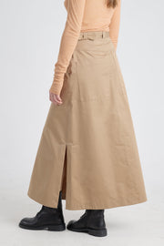 Camel trench cotton a-line long skirt