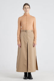 Camel trench cotton a-line long skirt