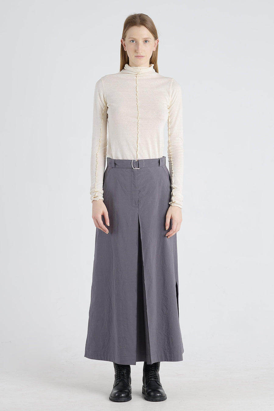 Grey cotton a-line long skirt