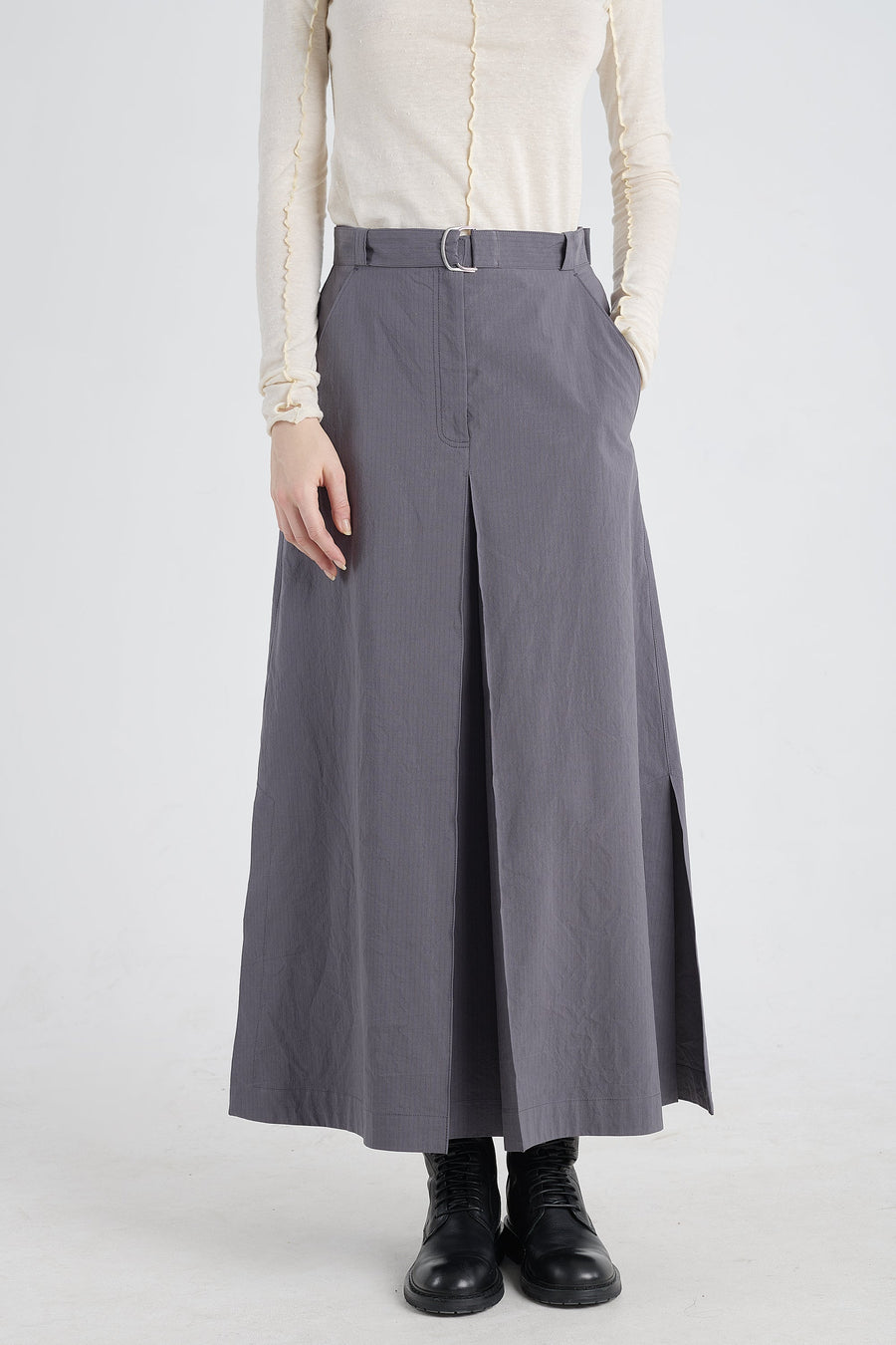 Grey cotton a-line long skirt