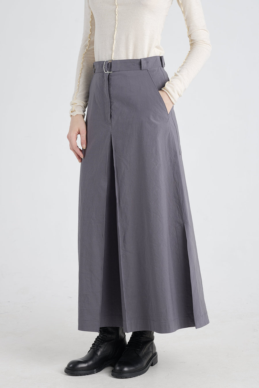 Grey cotton a-line long skirt
