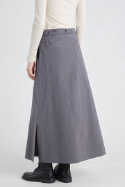 Grey cotton a-line long skirt