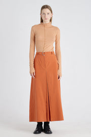 Rust cotton a-line long skirt
