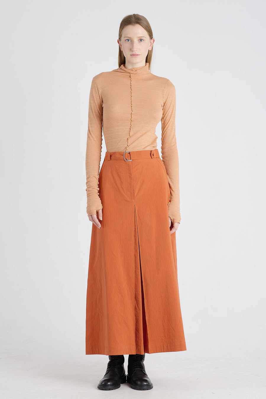 Rust cotton a-line long skirt