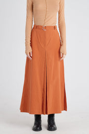 Rust cotton a-line long skirt